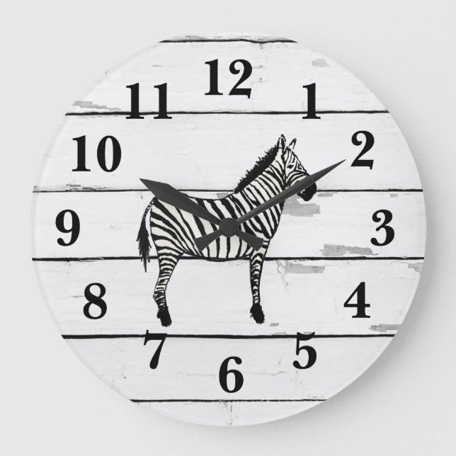 Zebra Wildlife Decor Rustikale Shiplap Große Wanduhr (Vorderseite)
