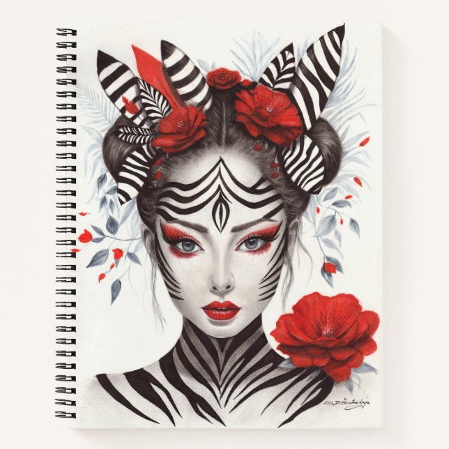 Zebra Woman - preisgekrönter Pop Art Notizbuch (Vorderseite)