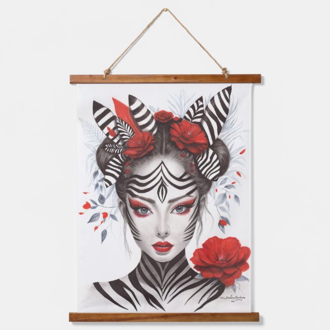 Zebra Woman - preisgekrönter Pop Art Wandteppich Mit Holzrahmen (Vorderseite)