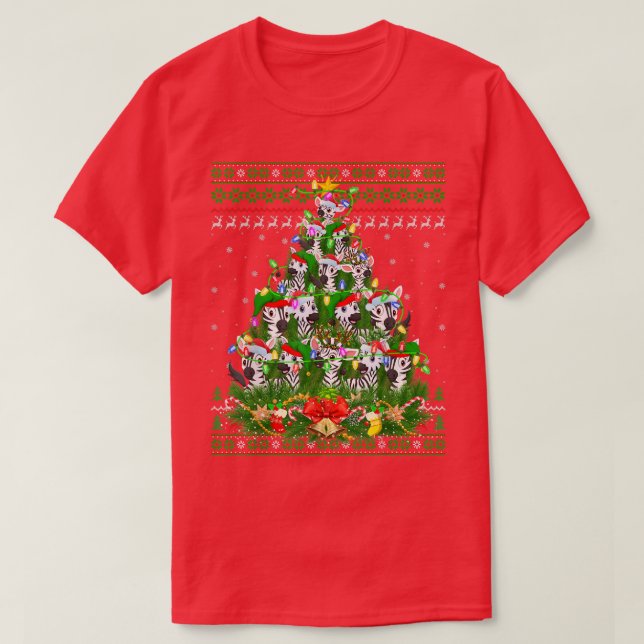 Zebra Xmas Lighting Tree Santa Zebra Ugly Christma T-Shirt (Design vorne)