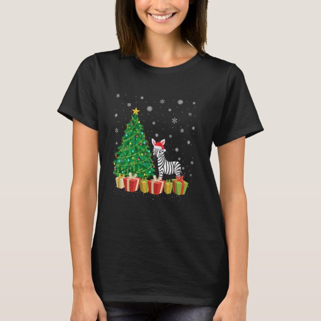 Zebra Xmas Tree Lighting Weihnachtsmannmütze Zebra T-Shirt (Vorderseite)