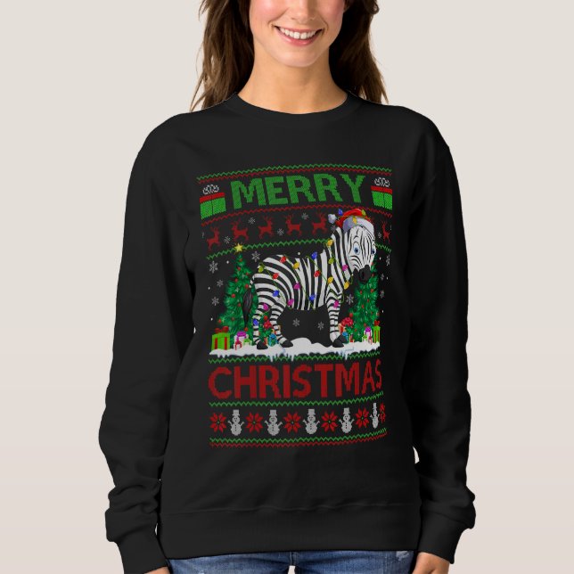 Zebra   Xmas Tree Lights Ugly Santa Zebra Christma Sweatshirt (Vorderseite)