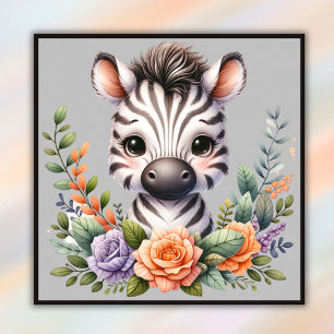 Zebra zaubern mit Blumen   Poster