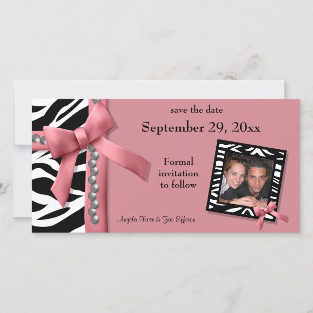 Zebra-Zebra-Gemische Save the Date, rosa und weiß Save The Date (Vorderseite)