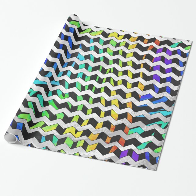Zebra Zickzack Black and Rainbow Print Geschenkpapier (Ungerollt)