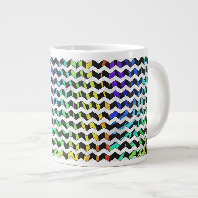 Zebra Zickzack Black and Rainbow Print Jumbo-Tasse (Vorderseite Rechts)