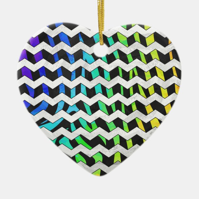 Zebra Zickzack Black and Rainbow Print Keramik Ornament (Vorne)