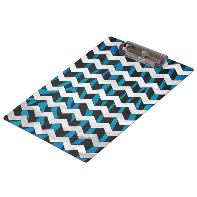 Zebra Zickzack Black und Blue Klemmbrett (Schrägansicht)