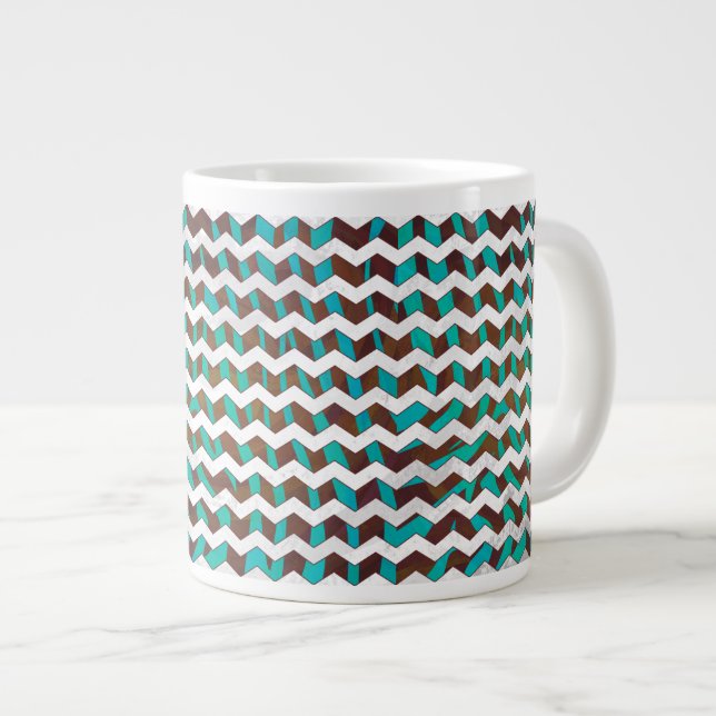 Zebra Zickzack braun und Aquamarin Jumbo-Tasse (Vorderseite Rechts)
