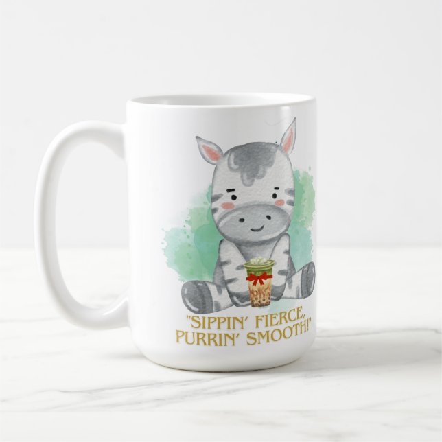 Zebra Zitat Cartoon trinken Bobba Tee Kaffeetasse (Links)