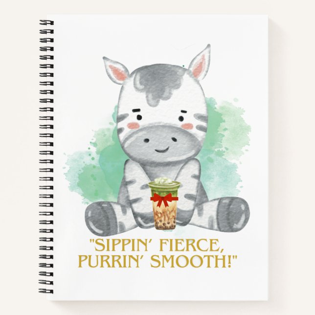 Zebra Zitat Cartoon trinken Bobba Tee Notizbuch (Vorderseite)