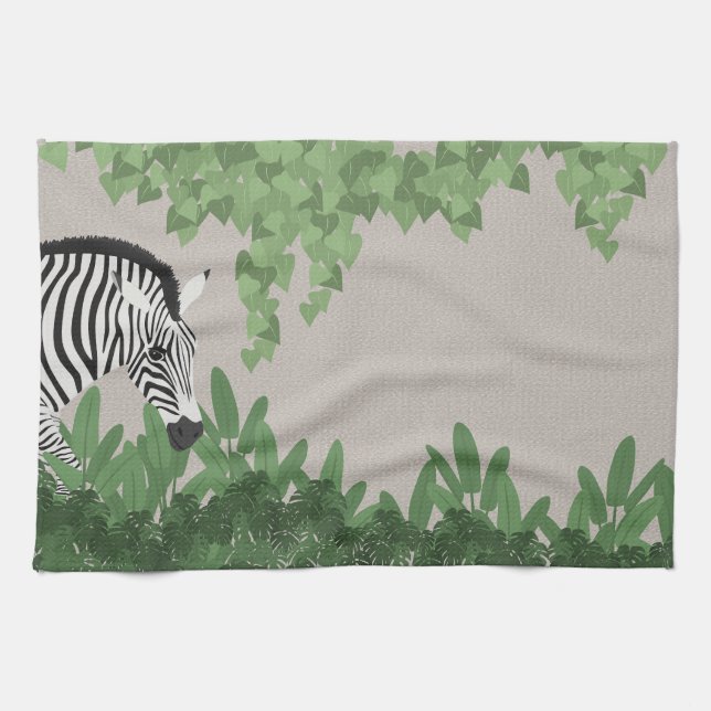 Zebra zwischen Blättern Geschirrtuch (Horizontal)