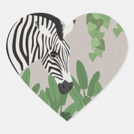 Zebra zwischen Blättern Herz-Aufkleber