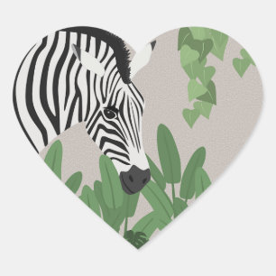 Zebra zwischen Blättern Herz-Aufkleber