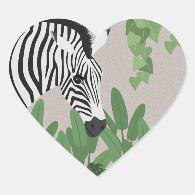 Zebra zwischen Blättern Herz-Aufkleber (Vorderseite)