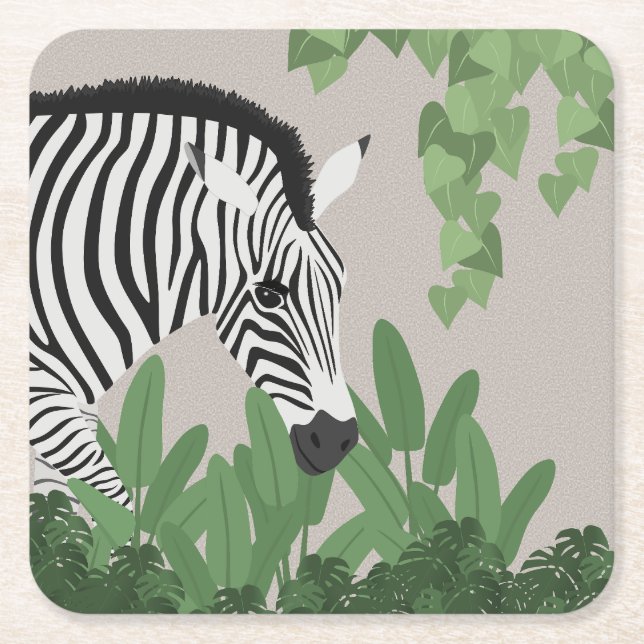 Zebra zwischen Blättern Rechteckiger Pappuntersetzer (Vorderseite)