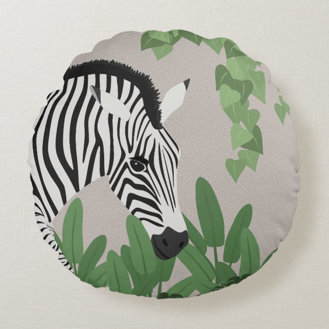 Zebra zwischen Blättern Rundes Kissen (Vorderseite)