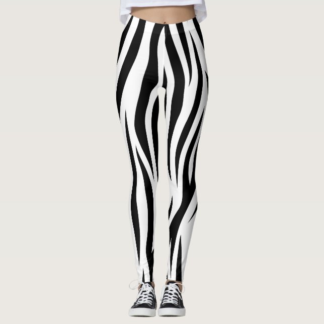 Zebradesign in Schwarzweiß Leggings (Vorderseite)