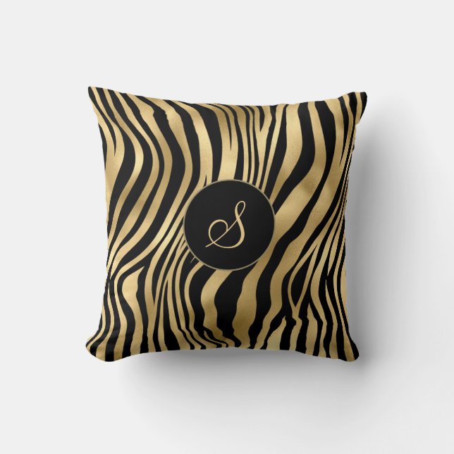 Zebradruck mit Goldfolie und Monogramm Kissen (Vorderseite)