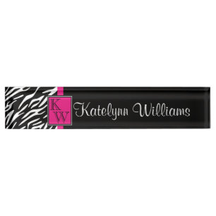 Zebradruck Rosa Akzent Monogramm Schreibtisch Name Namensplakette