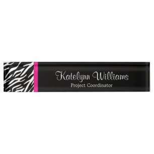 Zebradruck Rosa Akzent Monogramm Schreibtisch Name Namensplakette