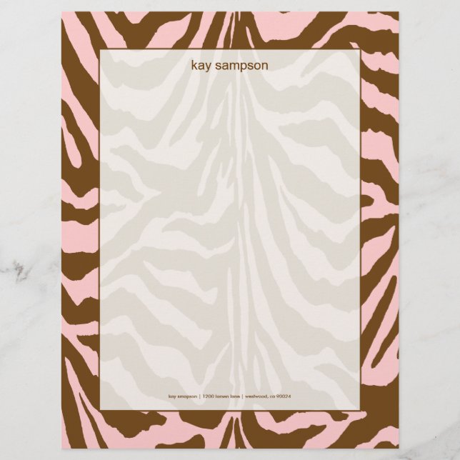 Zebradruck, Schokolade + Rosa Briefkopf (Vorderseite)