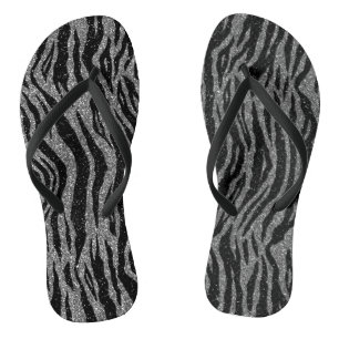 Zebradruck Schwarz und Grau Silber Flip Flops