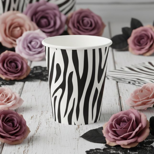 Zebradruck Schwarz-Weiß-Party  Pappbecher (Simple Girly Zebra Print Paper Cups for Wild One Baby Shower, Safari Zoo Wild Animals Birthday Party)