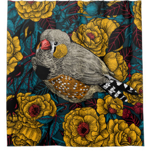 Zebrafinch und Rose Duschvorhang