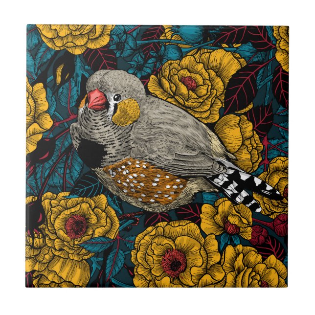 Zebrafinch und Rose Fliese (Vorderseite)