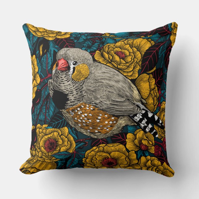 Zebrafinch und Rose Kissen (Vorderseite)