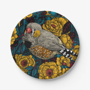 Zebrafinch und Rose Pappteller