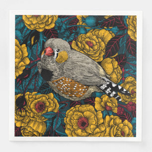 Zebrafinch und Rose Serviette