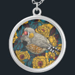 Zebrafinch und Rose Versilberte Kette<br><div class="desc">Vector Illustration eines Zebrafinches auf einem Rose Busch,  basierend auf meiner zeichnend Tinte.</div>