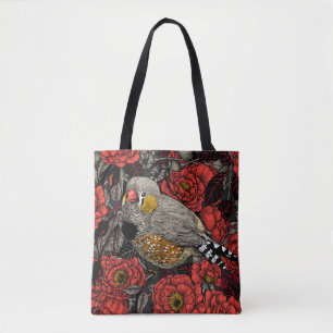 Zebrafinch und rote Rose