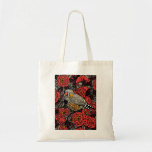 Zebrafinch und rote Rose Tragetasche