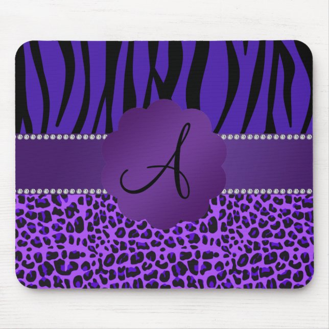 Zebramuster Leopard des Monogramms lila Mousepad (Vorne)