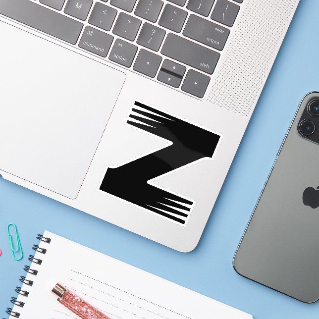 Zebramuster-Linienstyle Z-Buchstabe Monogramm Aufkleber (Laptop mit iPhone)