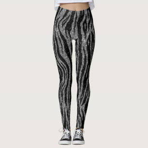 Zebramuster Schwarz und Grau Silber Leggings
