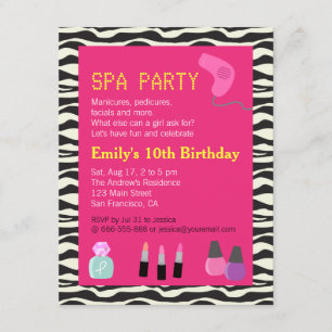 Zebramuster, Spa-Party, Für Mädchen Einladung