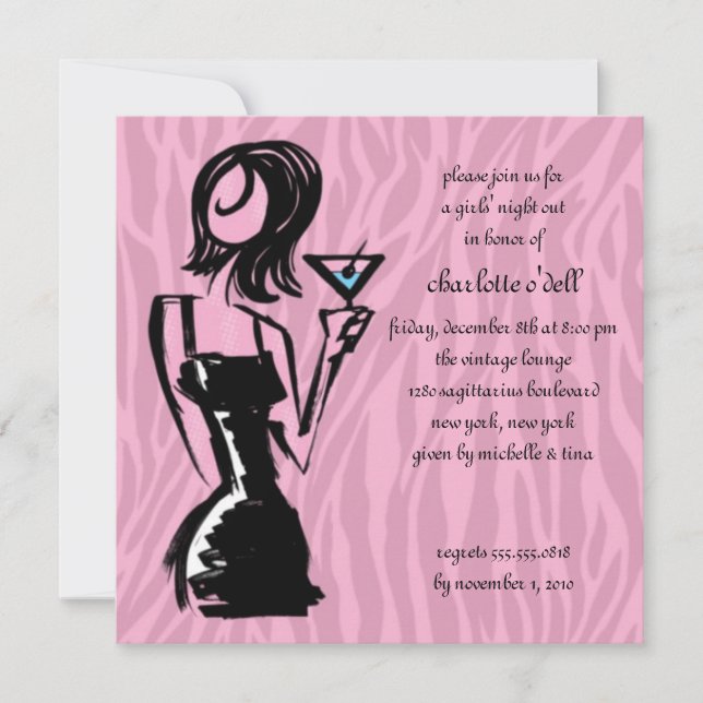 zebrarosa; Bachelorette Einladung (Vorderseite)