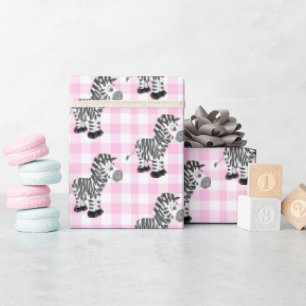 Zebras auf Pink Gingham Geschenkpapier