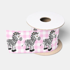 Zebras auf Pink Gingham Satinband