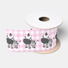 Zebras auf Pink Gingham Satinband