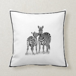 Zebras auf schwarzem u. weißem Wurfs-Kissen, 16" Kissen