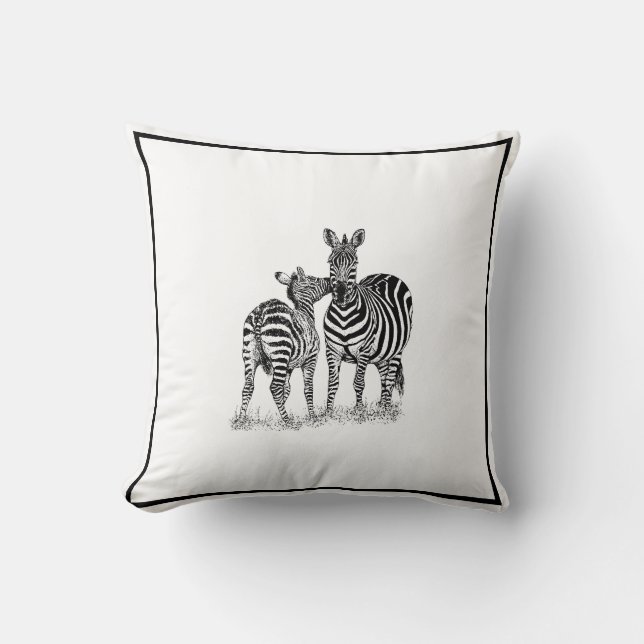 Zebras auf schwarzem u. weißem Wurfs-Kissen, 16" x Kissen (Vorderseite)