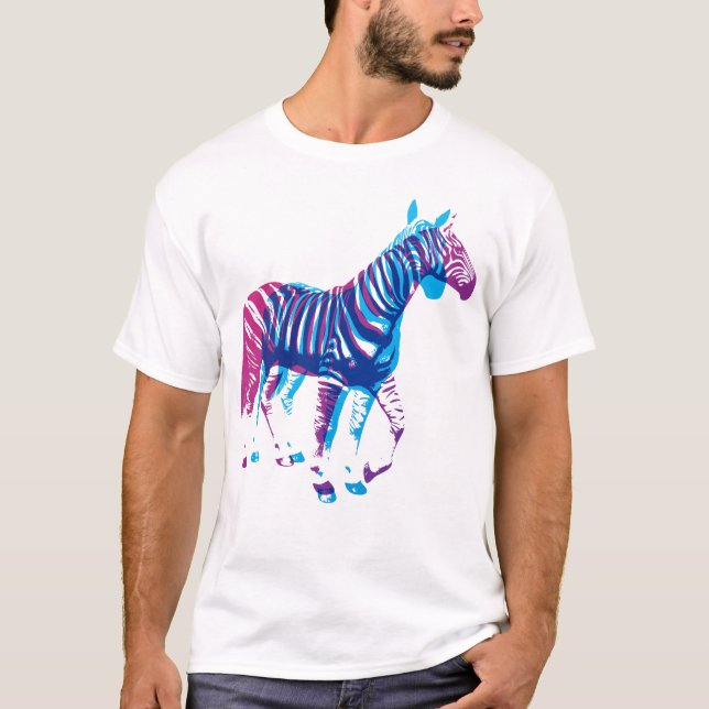 Zebras - blau u. lila T-Shirt (Vorderseite)