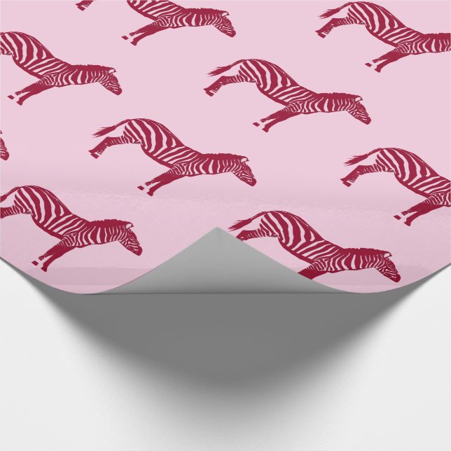 Zebras - Burgund und Rosa Geschenkpapier (Ecke)