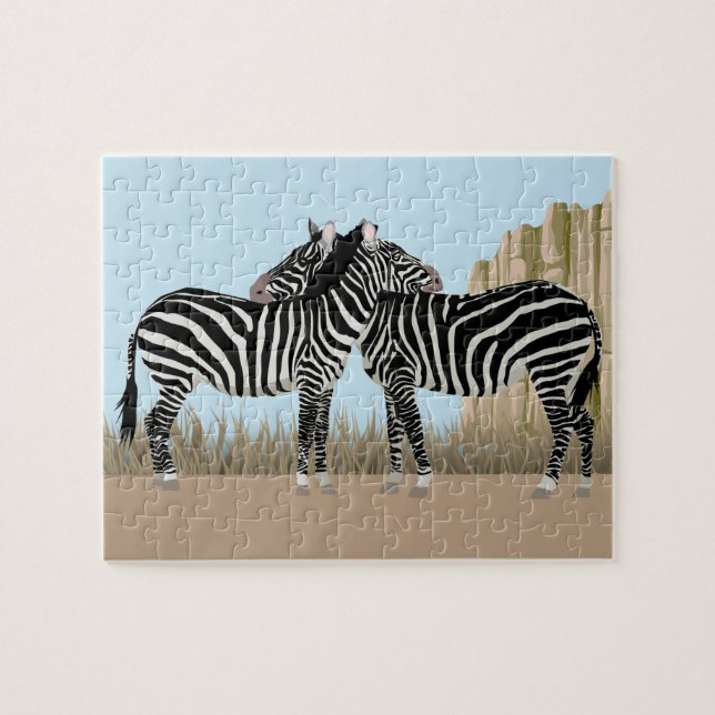 Zebras Grooming auf Serengeti Jigsaw Puzzle (Horizontal)