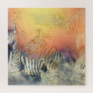 Zebras laufen Pastell zeitgenössische Tierkunst Puzzle